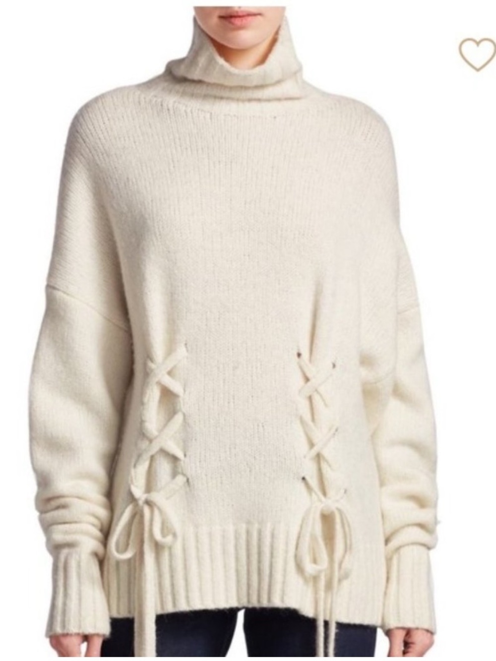 Cinq a Sept Rhea Cream Turtleneck Lace-Up Knit Sweater